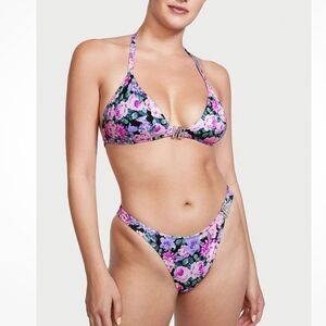Victoria's Secret Vintage Floral Bikini Set Studded Top And Bottom Swim Sz M-L